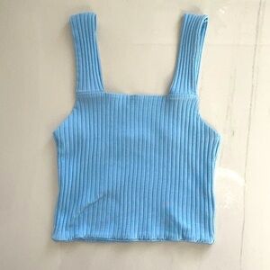 American Eagle Light Blue Wide Rib Crop Top Size S